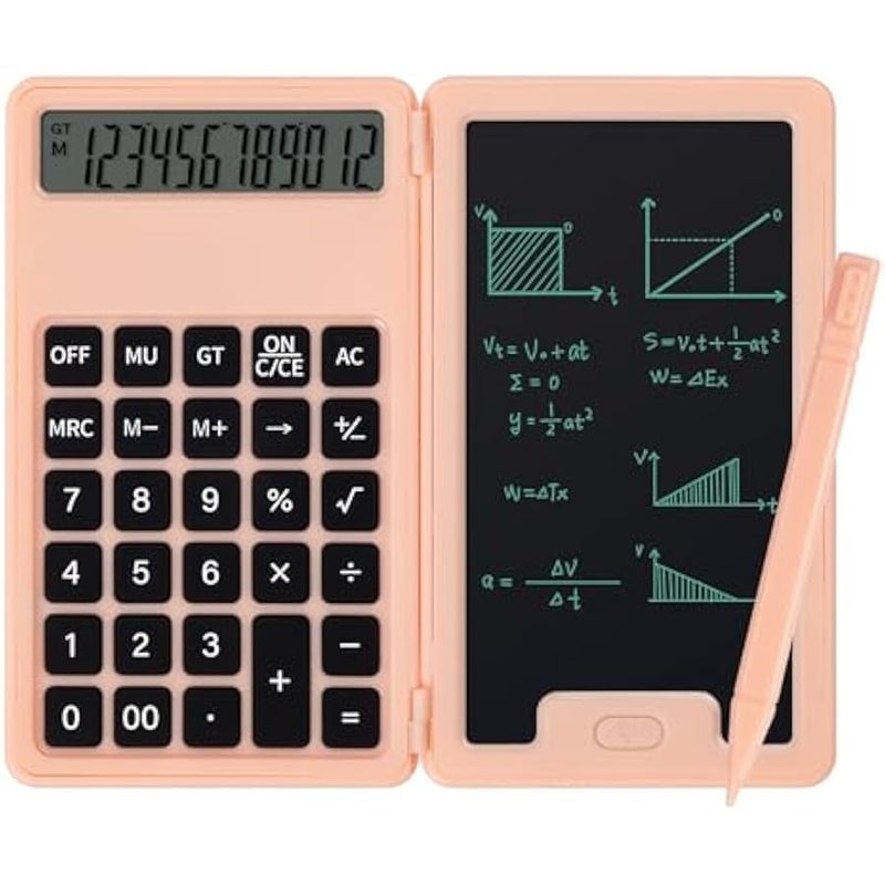 Arabest Desk Portable Basic Calculator with Notepad and Stylus, 12 Digit Large Display Multi-Function for Office, School, Home & Basic Financial (Pink) - Image 1